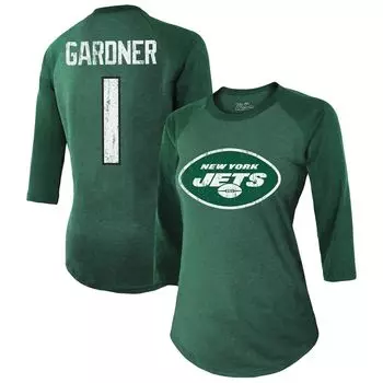 Женская футболка Majestic Threads Ahmad Sauce Gardner Green New York Jets с именем и номером игрока, футболка тройного реглан с рукавами 3/4 Majestic
