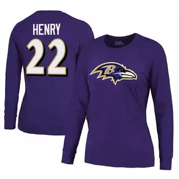 Женская футболка Majestic Threads Derrick Henry Purple Baltimore Ravens с длинным рукавом с именем и номером, цвет Rav Purple
