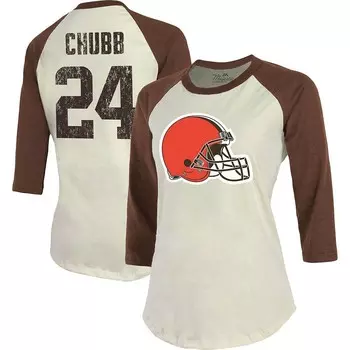 Женская футболка Majestic Threads Nick Chubb кремового/коричневого цвета Cleveland Browns Player реглан с именем и номером, облегающая футболка с рукавами 3/4, цвет Brn Beige