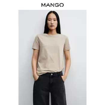 Женская футболка Mango из чистого хлопка c круглым вырезом, светло-бежевый
