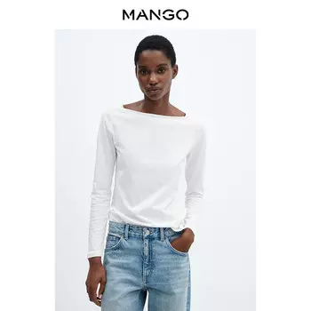 Женская футболка Mango из чистого хлопка с длинными рукавами, белый