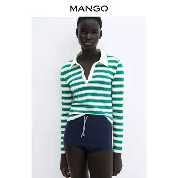 Женская футболка Mango контрастного цвета в полоску, зеленый