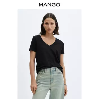 Женская футболка Mango льняная, черный