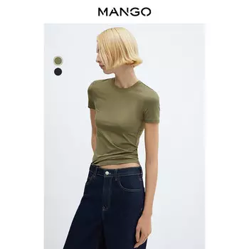 Женская футболка Mango приталенная, зеленый