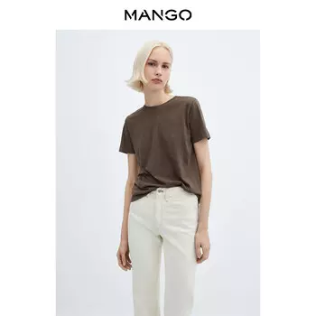 Женская футболка Mango прямого кроя с круглым вырезом, светло-розовый