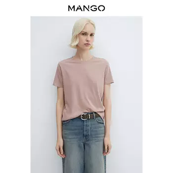 Женская футболка Mango прямого кроя с круглым вырезом, светло-коричневый