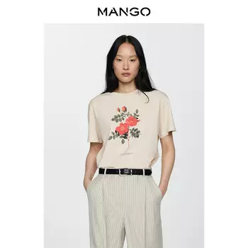 Женская футболка Mango с цветочным принтом, светло-розовый