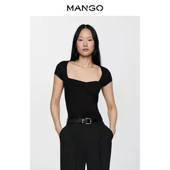 Женская футболка Mango с драпировкой и глубоким вырезом, светло-розовый