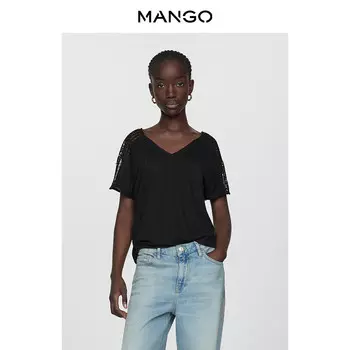 Женская футболка Mango с короткими рукавами, светло-бежевый