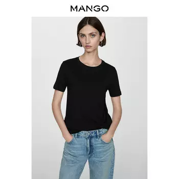 Женская футболка Mango с круглым вырезом, черный