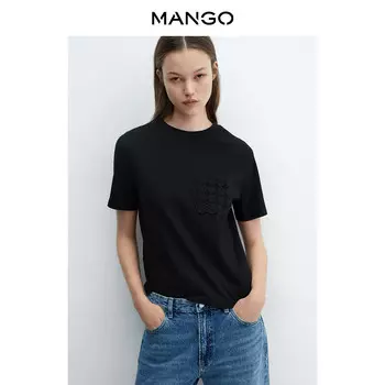 Женская футболка Mango с круглым вырезом, черный