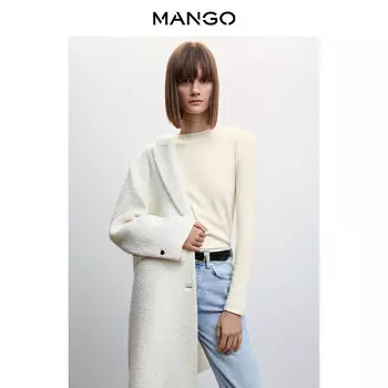 Женская футболка Mango с круглым вырезом и длинными рукавами, кремовый
