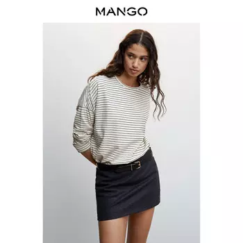 Женская футболка Mango с круглым вырезом и длинными рукавами, черный