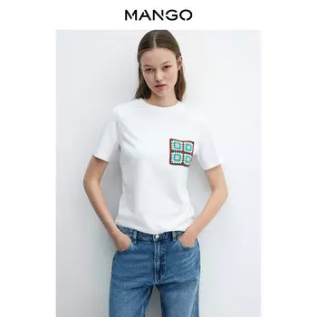 Женская футболка Mango с накладным карманом, белый