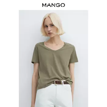 Женская футболка Mango с V-образным вырезом и короткими рукавами, серый