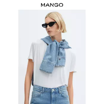 Женская футболка Mango с v-образным вырезом, белый