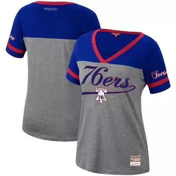 Женская футболка Mitchell & Ness Allen Iverson Heathered Charcoal Philadelphia 76ers Team Captain с v-образным вырезом
