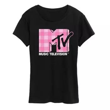 Женская футболка MTV в розовую клетку с принтом Licensed Character, черный