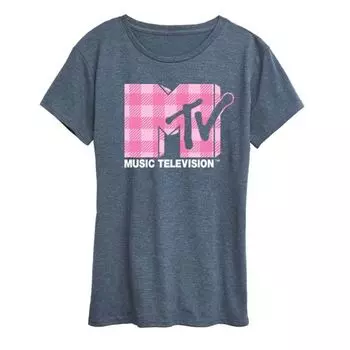 Женская футболка MTV в розовую клетку с принтом Licensed Character, синий