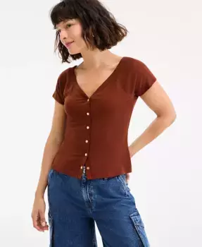 Женская футболка на пуговицах On 34th, коричневый