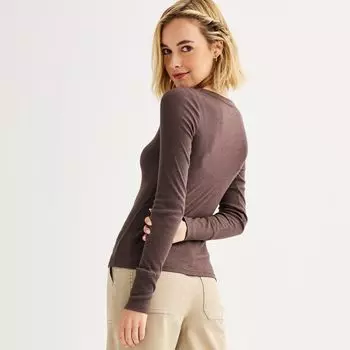 Женская футболка на пуговицах SO Slim Fit с длинными рукавами SO