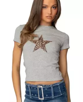 Женская футболка Narla Leopard Star Edikted, серый