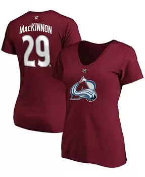 Женская футболка Nathan Mackinnon Burgundy Colorado Avalanche Team Authentic Stack Name Number с v-образным вырезом Fanatics, красный