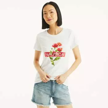 Женская футболка Nautica с цветочным логотипом, цвет bright white