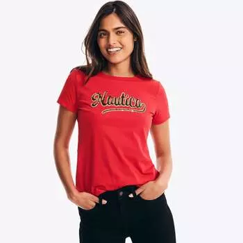 Женская футболка Nautica с логотипом и пайетками, красный