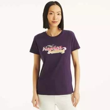 Женская футболка Nautica с металлизированным логотипом, цвет black berry