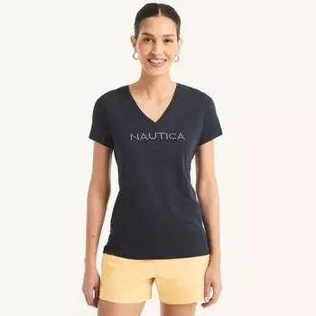 Женская футболка Nautica с V-образным вырезом, цвет navy seas