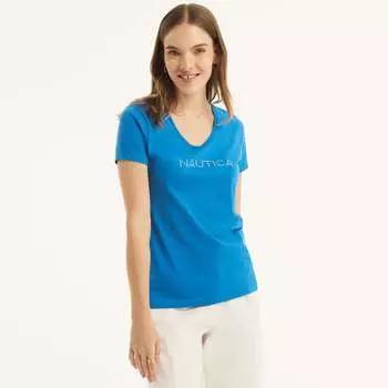 Женская футболка Nautica с V-образным вырезом, цвет spinner blue
