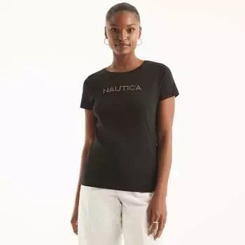 Женская футболка Nautica с заклепками и логотипом, с круглым вырезом, цвет true black