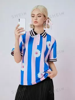 Женская футболка Neu, повседневная спортивная одежда оверсайз для тренировок, летние спортивные топы с принтом, летний свободный крой Shein, мультиколор