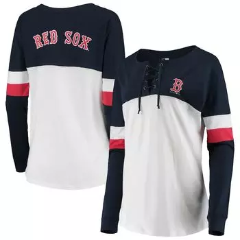 Женская футболка New Era белого/темно-синего цвета Boston Red Sox со шнуровкой и длинными рукавами New Era