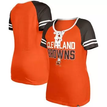Женская футболка New Era Orange Cleveland Browns Throwback со шнуровкой реглан New Era
