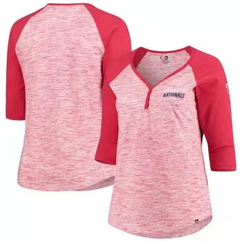 Женская футболка New Era Red Washington Nationals размера плюс Space Dye с рукавами 3/4 и реглан Хенли New Era