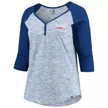 Женская футболка New Era Royal Chicago Cubs размера плюс Space Dye с рукавами 3/4 и реглан Хенли New Era