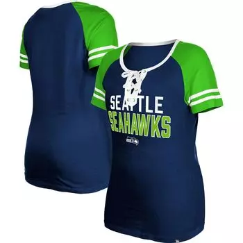 Женская футболка New Era Royal Seattle Seahawks Throwback реглан на шнуровке New Era