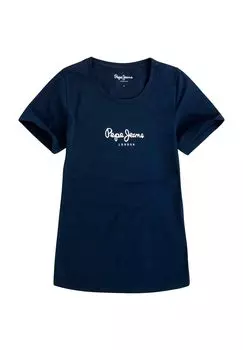 Женская футболка New Virginia с логотипом Pepe Jeans, темно-синий