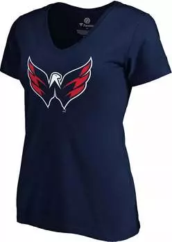 Женская футболка НХЛ Washington Capitals Team из полиэстера темно-синего цвета с v-образным вырезом