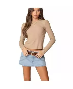 Женская футболка Nicky Ribbed с длинным рукавом Edikted, коричневый/бежевый