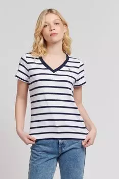 Женская футболка обычного кроя в полоску с v-образным вырезом и хлопком U.S. Polo Assn, синий