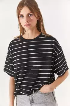 Женская футболка оверсайз унисекс в полоску, черная спереди и сзади с принтом в 2 нити Olalook, черный