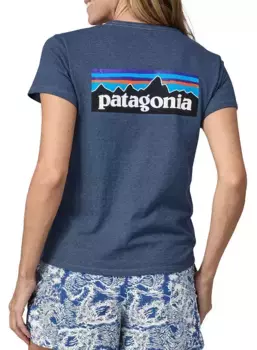Женская футболка Patagonia P-6 с коротким рукавом и логотипом Responsibili, цвет Utility Blue