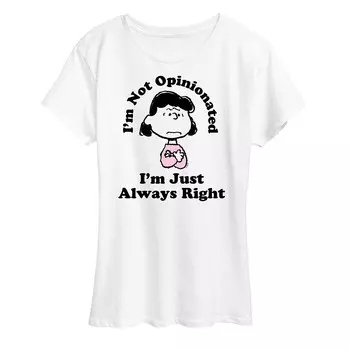 Женская футболка Peanuts Lucy I'm Always Right с графическим рисунком Licensed Character, белый