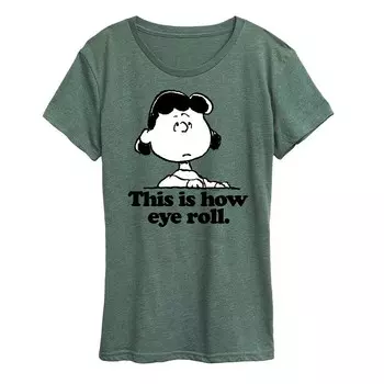 Женская футболка Peanuts Lucy This Is How с рисунком, закатывающим глаза Licensed Character, цвет Heather Green