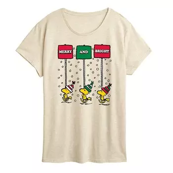 Женская футболка Peanuts Merry & Bright с рисунком Licensed Character, бежевый