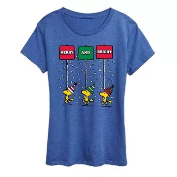 Женская футболка Peanuts Merry & Bright с рисунком Licensed Character, цвет Heather Royal Blue