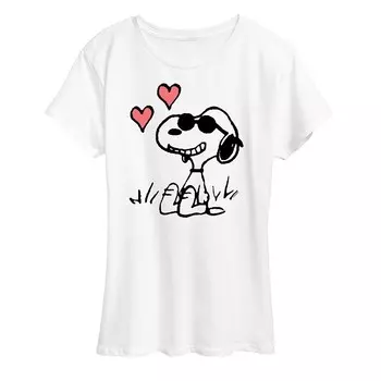 Женская футболка Peanuts Snoopy Joe Cool Sitting Hearts с рисунком Licensed Character, белый